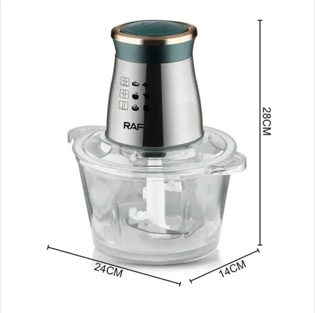 Багатофункціональний електричний блендер-подрібнювач RAF R.7040 800Вт. 2л. 4 леза зі скляною чашею, Прозорий - зображення 3