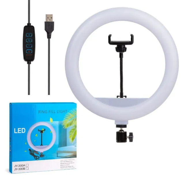 Кільцева світлодіодна LED лампа RIAS JY-300A 30см з держателем USB управління на проводі (2_009797) - зображення 4