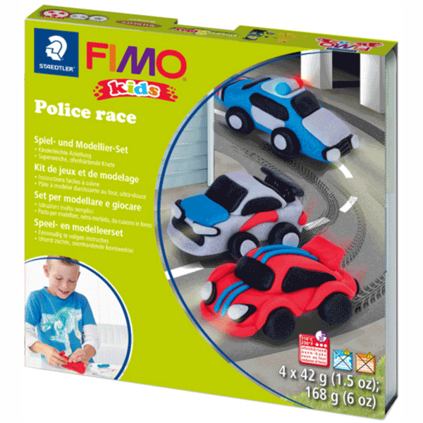 Набор пластики Fimo Kids Полицейские авто 4х42г - Фото 1 Набор пластики Fimo Kids Полицейские авто 4х42г - изображение 1