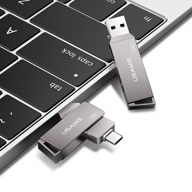 Металева USB Флешка 2в1 256GB Type-C/USB 3.0 для телефону комп'ютера USAMS USB3.0 US-ZB202 Сірий - Фото 4 Металева USB Флешка 2в1 256GB Type-C/USB 3.0 для телефону комп'ютера USAMS USB3.0 US-ZB202 Сірий - зображення 4