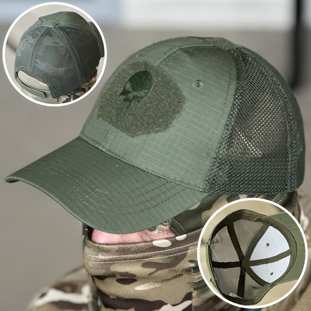 Кепка тактична з липучкою під шеврон Tactic універсальна бейсболка, кепка з лого Каратель олива (TY-4832-olive) - зображення 1