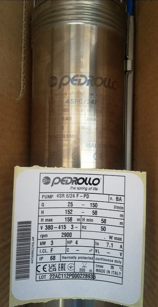 Pedrollo 4SR 6/24 - F Насос Скважинный (9.0 м³, 158 м, 3 кВт) - изображение 2