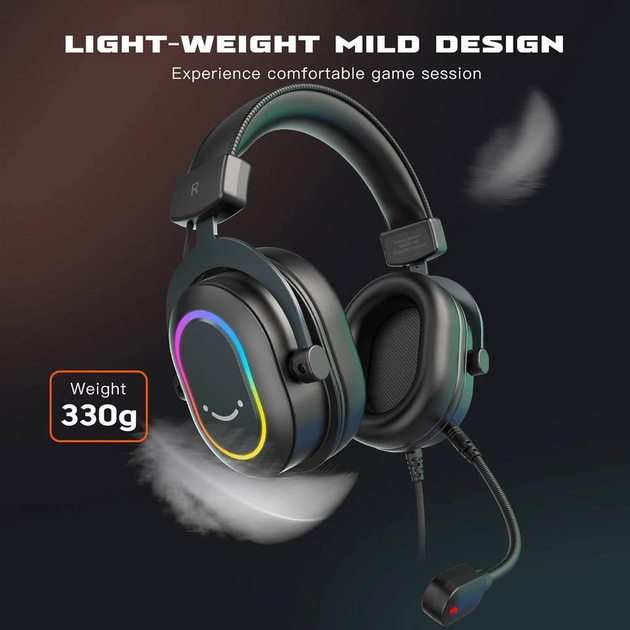 Наушники Fifine H6 с RGB подсветкой и съемным микрофоном,игровая ...