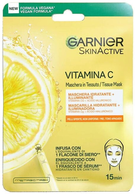 Тканинна маска для обличчя Garnier SkinActive Vitamina C Moisturising and Illuminating Mask 1 Unit 40 г (3600542427555) - зображення 1
