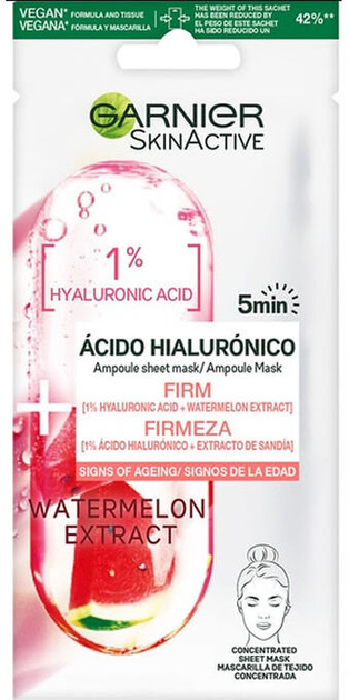 Maseczka do twarzy na tkaninie Garnier SkinActive Watermelon Extract Firming Face Mask 1 Unit 140 g (3600542387255) - obraz 1