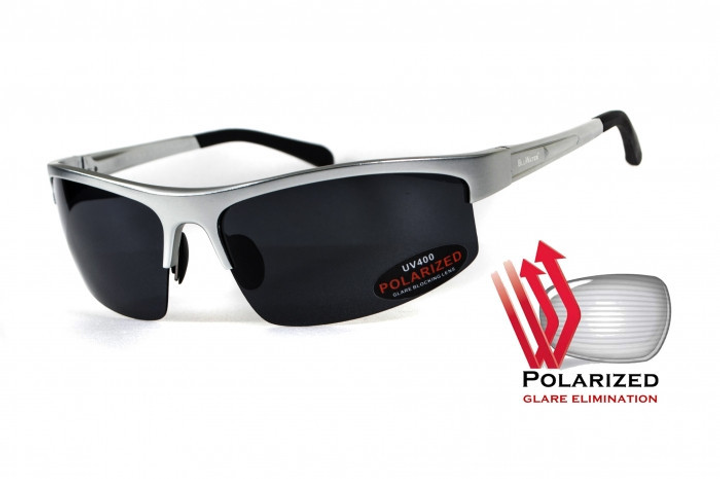 Окуляри поляризаційні BluWater Alumination-5 Silver Polarized (gray) чорні в сріблястій оправі - зображення 1