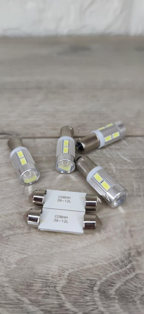 Лампа светодиодная H6 4 шт + лампа SV8,5 12V LED COB white 39 mm ...