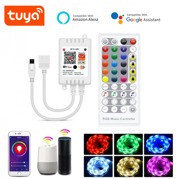 Умный Wi fi RGB контроллер Tuya head для светодиодной ленты с пультом и ...