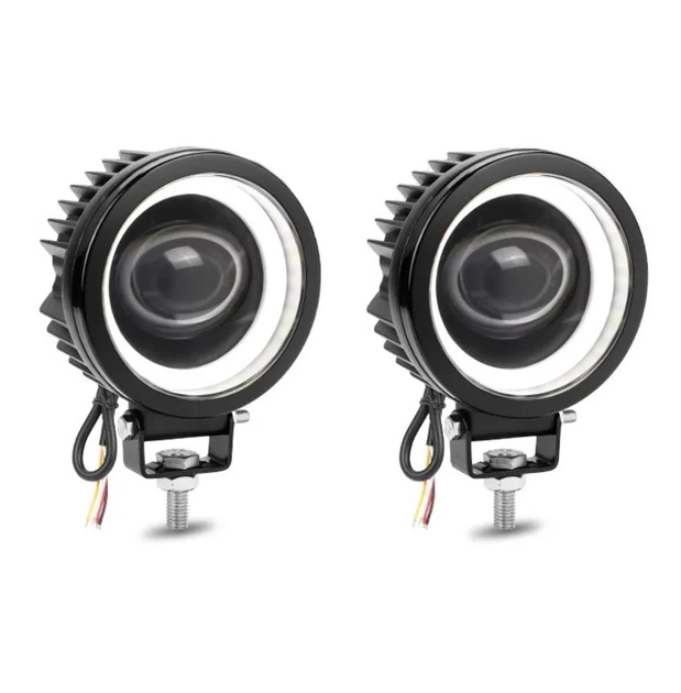 Светодиодная двухцветная противотуманная фара Led балка 9-36V 20W Белый Жёлтый с белым ангельским глазом (01945) - изображение 4