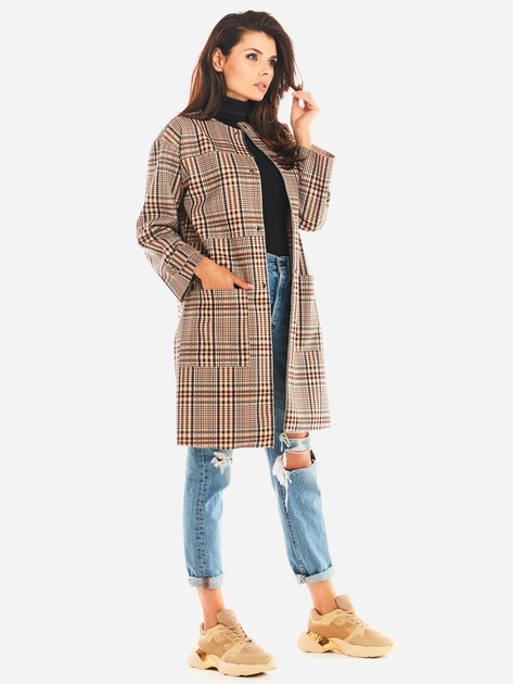 Płaszcz damski w kratę Awama A367 212865 L/XL Brązowy (5902360550490) - obraz 6