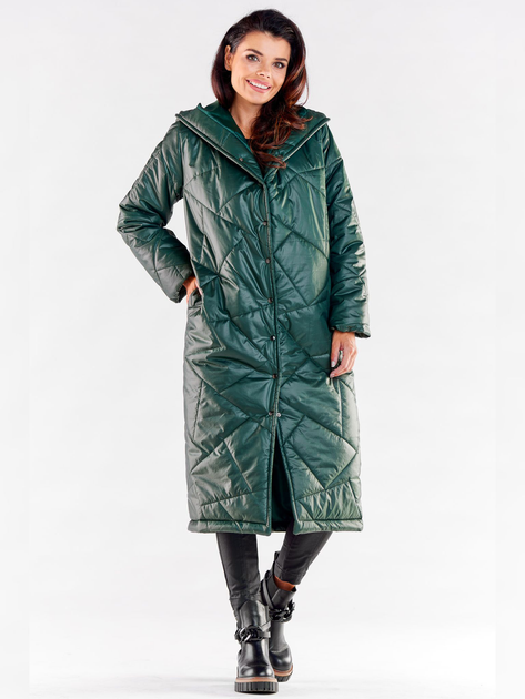 Куртка демісезонна довга з капюшоном жіноча Awama A542 1220783 L-XL Green (5902360573949) - зображення 1