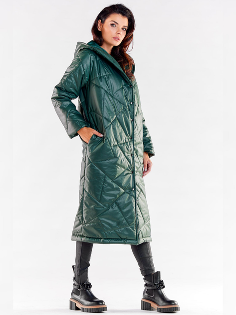 Куртка демісезонна подовжена з капюшоном жіноча Awama A542 1220783 L-XL Зелена (5902360573949) - зображення 4