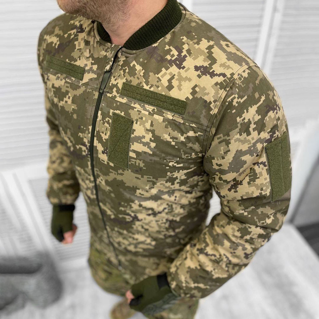 Демисезонный мужской Бомбер на флисе / Плотная Куртка с липучками под Шевроны пиксель размер S - изображение 2