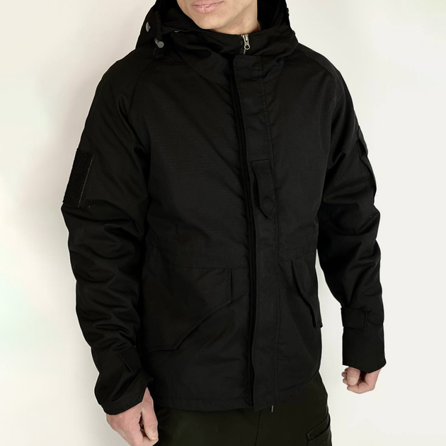 Мужская демисезонная Куртка с капюшоном рип-стоп на силиконе до -15°C черная размер M - изображение 2