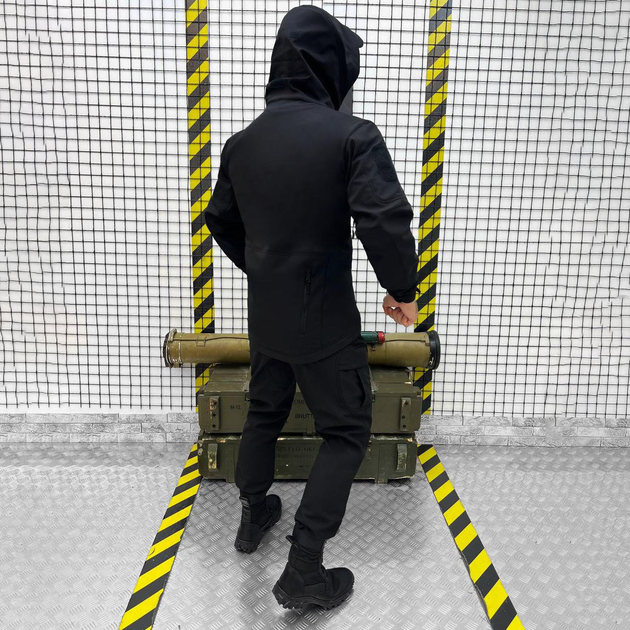 Мужской демисезонный Костюм Куртка + Брюки / Полевая форма Softshell с системой Вентиляции черная размер 2XL - изображение 2