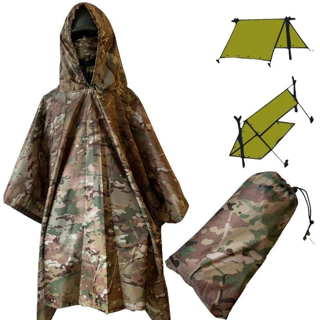 Дождевик - Пончо Оксфорд мультикам с чехлом / Водозащитный плащ-шатер размер универсальный - изображение 1