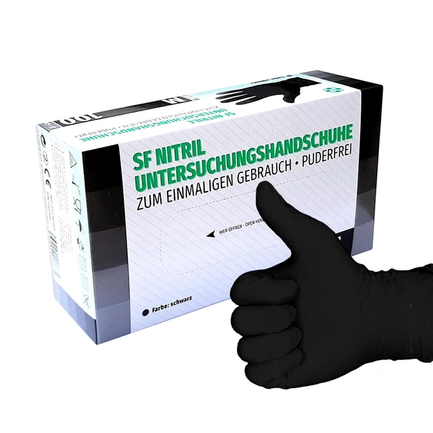 Черные нитриловые перчатки SF Medical 100 шт L (8-9) - изображение 1