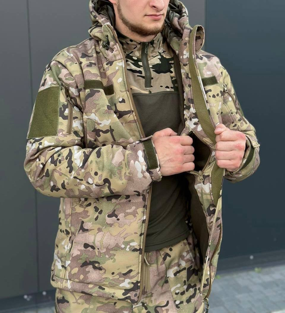 Тактическая куртка мультикам софтшелл осень флисовая теплая, Куртка Softshell Multicam Soft shell мультикам L - изображение 2