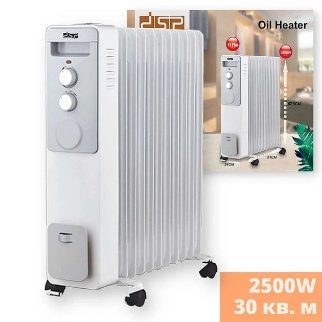 Обігрівач радіаторний побутовий для підлоги DSP KD3022 2500Вт масляний радіатор 11 секцій електрообігрівач, White - зображення 3