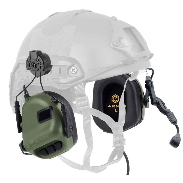 Активні захисні навушники Earmor M32H (FG) Olive з гарнітурою та кріпленням на шолом - зображення 2