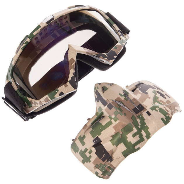 Тактическая маска защитная пол-лица, очки SP-Sport 307 камуфляж - изображение 1