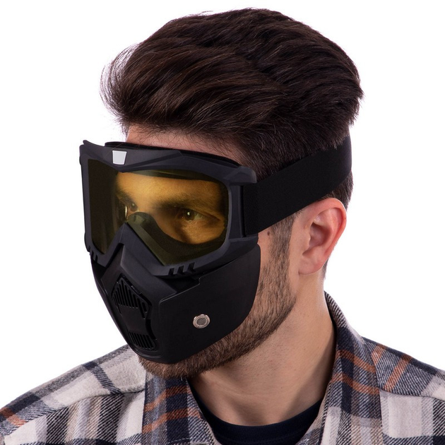 Тактична маска захисна пів-обличчя SP-Sport MT-009-BKY чорний жовті лінзи - зображення 2