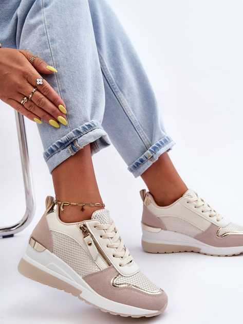 Sneakersy damskie na koturnie Sivan 37 Beżowy/Biały (5905677659405) - obraz 8