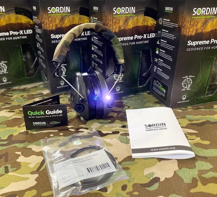 Навушники для стрільби Sordin (Сордін), активні тактичні навушники Sordin Supreme Pro-X Led, MSA Sordin навушники з ліхтариком - зображення 1