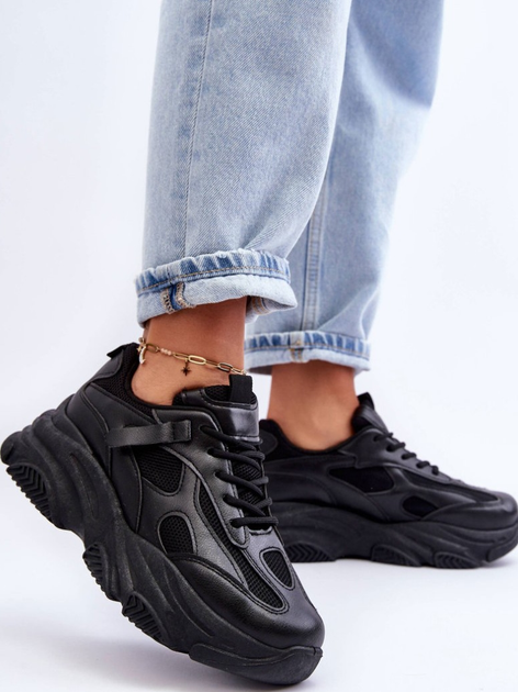 Sneakersy damskie z siatką na wysokiej platformie wysokie Agnenia 37 Czarne (5905677651553) - obraz 4