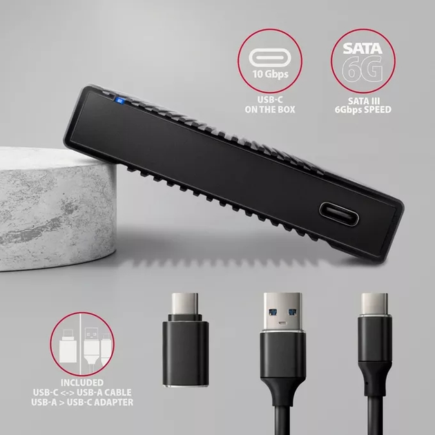 Obudowa zewnętrzna Axagon na dysk SSD/HDD 2,5" USB 3.2 Gen 2 — SATA 6G Czarny (EE25-GTR) - obraz 5