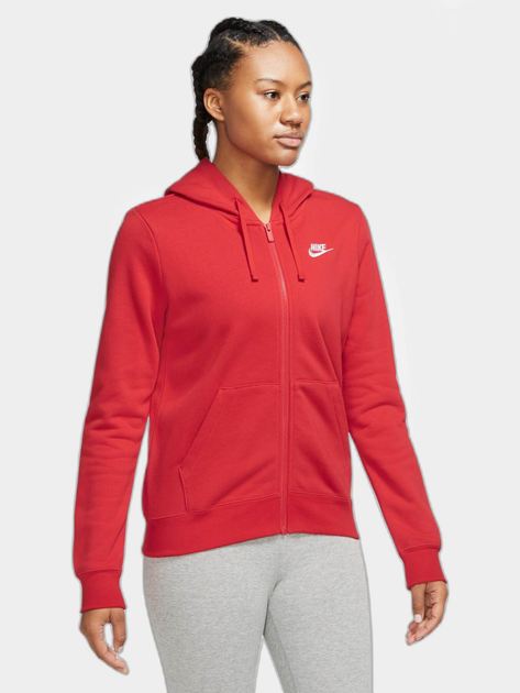 Акція на Толстовка на блискавці жіноча утеплена Nike Club Fleece Full-Zip Hoodie DQ5471-657 XS University Red/White від Rozetka