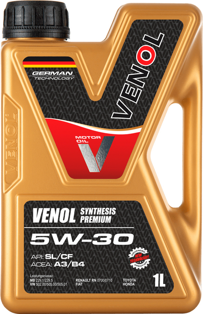 Olej silnikowy Venol Synthesis Premium SL CF 5W-30 1 l (4260420296261) - obraz 1