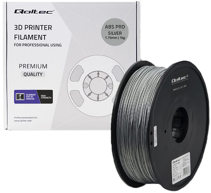 ABS filament Qoltec Professional do druku 3D 1.75 mm 1 kg Silver (5901878506807) - obraz 1