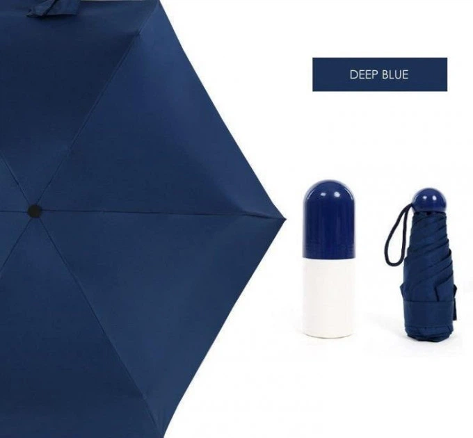 Міні зонт складаний механічний у футлярі капсула синій Capsule Umbrella - зображення 4