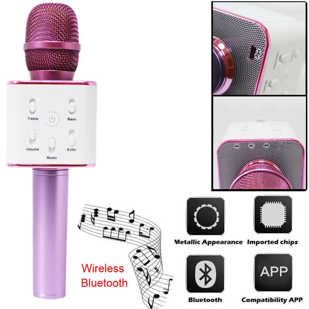 Беспроводной караоке микрофон Bluetooth UTM Q7s PRO стерео с функцией эхо, USB, кейс Розовый - изображение 11