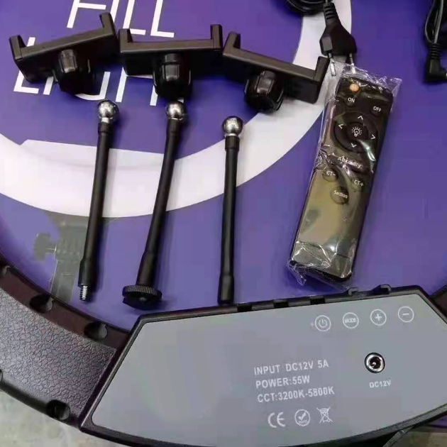 Набор блогера Большая светодиодная кольцевая лампа 58см M-Light Led-58 3 варианта температуры свечения и сменой яркости, с тремя держателями телефона и пультом+Штатив 2м+Микрофон+Bluetooth пульт - Фото 12 Набор блогера Большая светодиодная кольцевая лампа 58см M-Light Led-58 3 варианта температуры свечения и сменой яркости, с тремя держателями телефона и пультом+Штатив 2м+Микрофон+Bluetooth пульт - изображение 12
