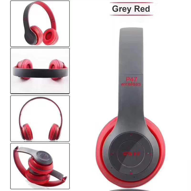 Бездротові навушники Bluetooth Wireless Headset P47 Black Гарнітура для ПК, телефону з мікрофоном - microSD, FM Червоний - зображення 5