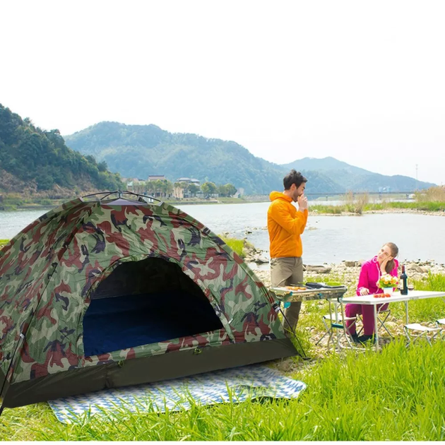 Комплект раскладной стол и 4 сула Easy Campi для пикника, кемпинга, рыбалки в чемодане Зеленый + Туристическая палатка 3х местная 2х2м Камуфляж + Складной мангал + Гамак Синий - изображение 9