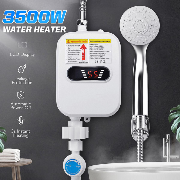 Миттєвий проточний водонагрівач бойлер Wster 3500W-60° з LCD екраном та душем + Універсальний ключ Snap-n-Grip - Фото 3 Миттєвий проточний водонагрівач бойлер Wster 3500W-60° з LCD екраном та душем + Універсальний ключ Snap-n-Grip - зображення 3