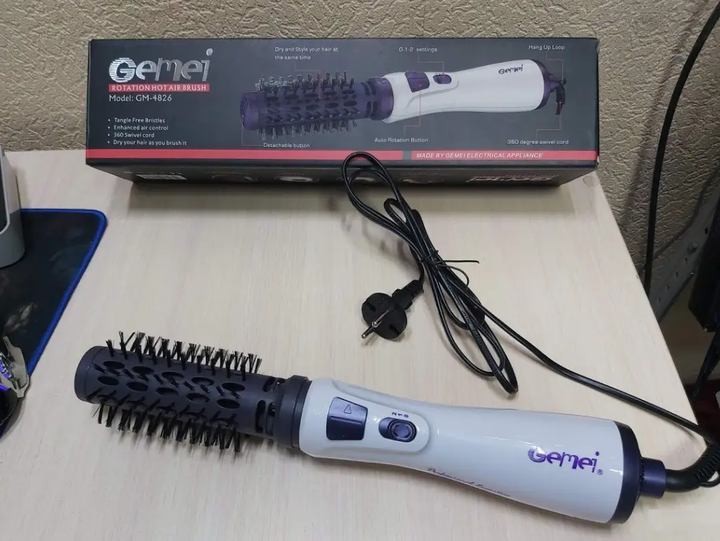 Фен-щетка для волос Gemei 4826GM 1000 Вт, 2 режима, расческа выпрямитель с функцией ионизации и керамическим покрытием Белый - изображение 5