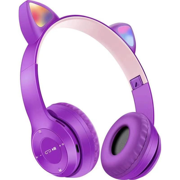 Бездротові Bluetooth навушники з котячими вушками повнорозмірні CAT-ear CEP47-M з LED підсвічуванням та MicroSD, microUSB, AUX Violet - зображення 3