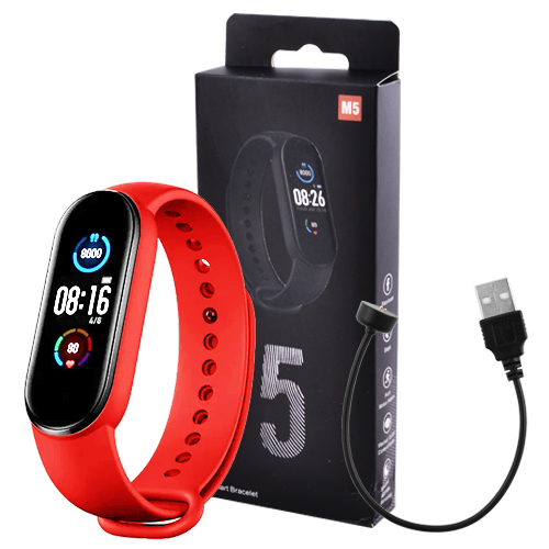 Фитнес браслет Smart Fit M5-Band спортивные часы с пульсометром, тонометром, шагомером, магнитной зарядкой и защитой от влаги IP67 - Red - изображение 5