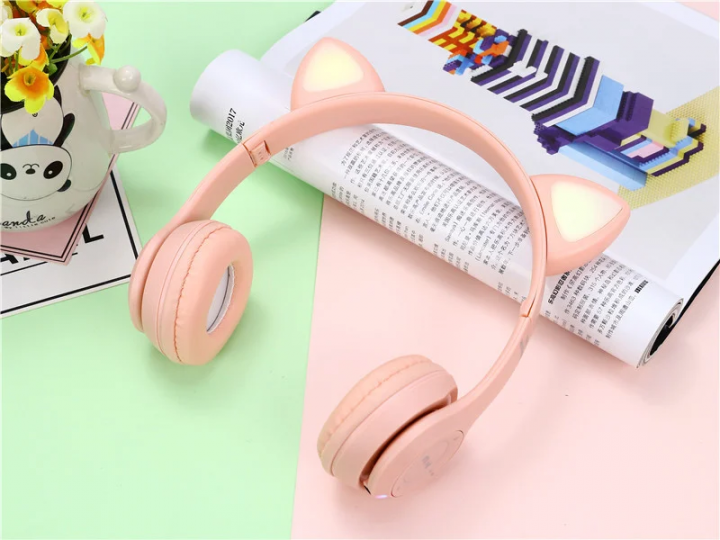 Беспроводные Bluetooth наушники с кошачьими ушками полноразмерные CAT-ear CEP47-M с LED подсветкой и MicroSD, microUSB, AUX Pink - изображение 9