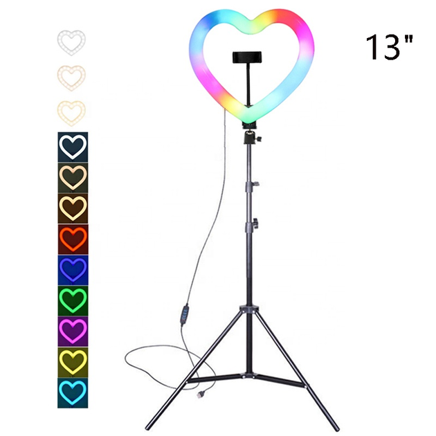 Кольцевая лампа светодиодная в форме сердца M-Light Heart Led RGB 33см с держателем телефона, разноцветный свет для селфи и блогеров, USB+ Штатив 2 метра+Bluetooth пульт+Микрофон - Фото 6 Кольцевая лампа светодиодная в форме сердца M-Light Heart Led RGB 33см с держателем телефона, разноцветный свет для селфи и блогеров, USB+ Штатив 2 метра+Bluetooth пульт+Микрофон - изображение 6