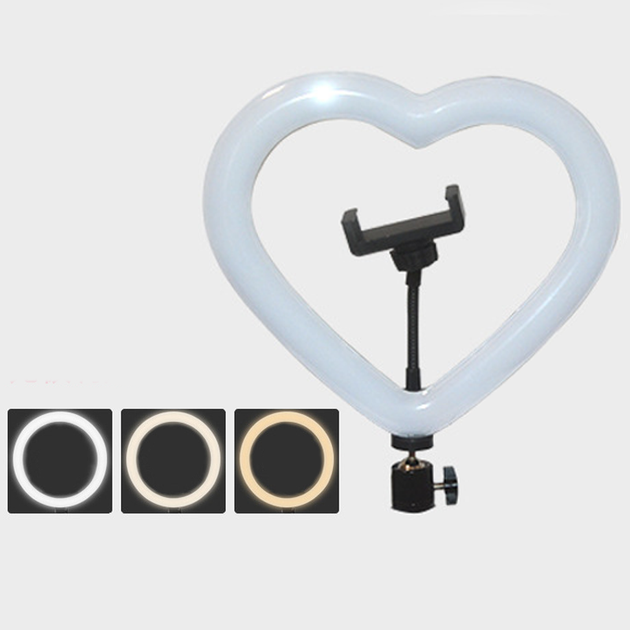 Кільцева лампа світлодіодна у формі серця M-Light Heart Led 26см з тримачем телефону, для селфі та блогерів, USB - Фото 3 Кільцева лампа світлодіодна у формі серця M-Light Heart Led 26см з тримачем телефону, для селфі та блогерів, USB - зображення 3