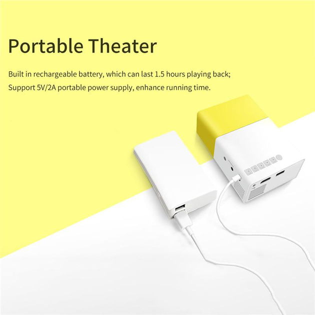 Мини проектор LED Projector UNIC YG-300SM портативный мультимедийный домашний кинотеатр, аккумуляторный White/Yellow+Штатив 3120А - Фото 8 Мини проектор LED Projector UNIC YG-300SM портативный мультимедийный домашний кинотеатр, аккумуляторный White/Yellow+Штатив 3120А - изображение 8