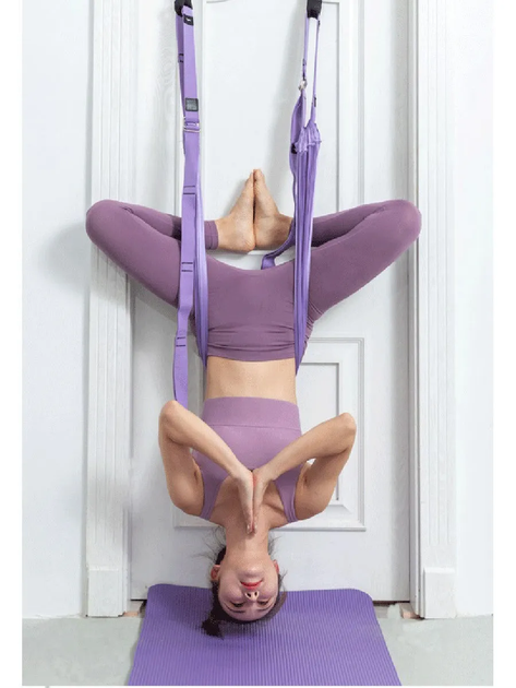 Подвесной гамак-качели для флай йоги и пилатеса Athlanta Yoga Rope резинки для аэройоги с креплением в дверной проём Фиолетовый - изображение 10