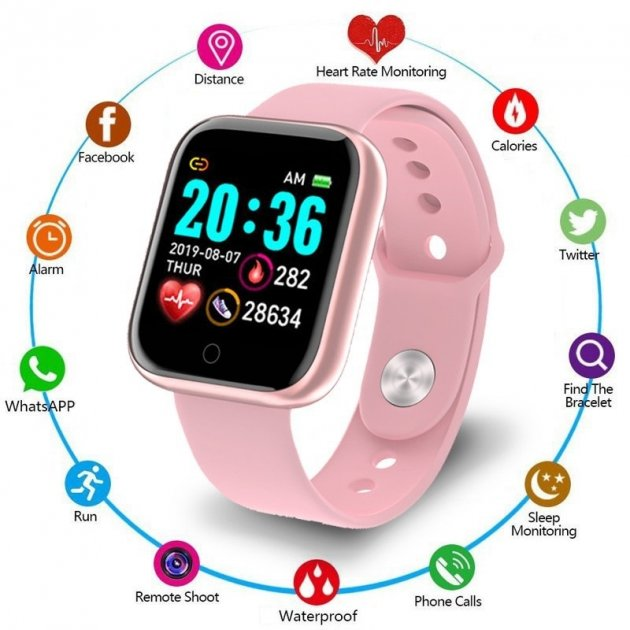 Смарт годинник Smart watch SWY68S розумний браслет з функціями фітнес трекера, вологозахистом, пульсометром та крокоміром Рожевий - зображення 2