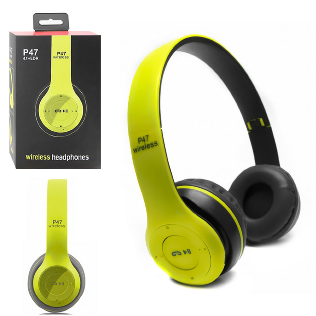 Беспроводные наушники Bluetooth Wireless Headset MDR P47 Black Гарнитура для ПК, телефона с микрофоном -microSD, FM Green - изображение 2
