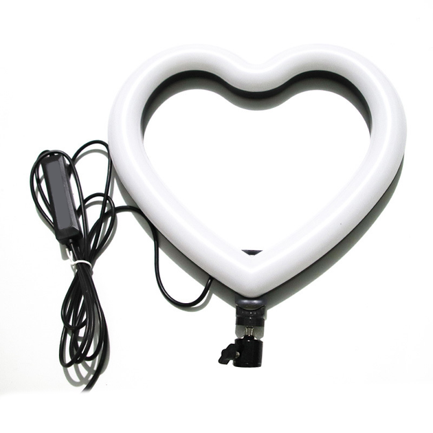 Кільцева лампа світлодіодна у формі серця M-Light Heart Led 26см з тримачем телефону, для селфі та блогерів, USB - Фото 2 Кільцева лампа світлодіодна у формі серця M-Light Heart Led 26см з тримачем телефону, для селфі та блогерів, USB - зображення 2